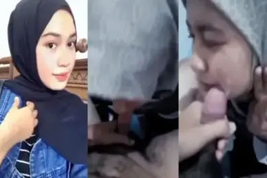 Hijab Cantik Sepong Rakus Crot Peju Panas di Muka